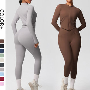 Conjunto de Top Corto y Pantalones Cortos de Yoga para Mujer, Estilo Retro, Lavado Ácido, Ropa Deportiva sin Costuras para Gimnasio, Conjunto Atlético de 2 Piezas para Yoga y Entrenamiento - Product Image 6