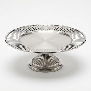 Plateau de service sur pied cannelé en acier satiné SS304 fait main de 33 cm pour la décoration intérieure - Product Image 1