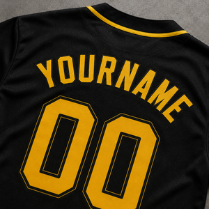 Custom Black Yellow American Baseball Jersey <b>Screen</b> Printed Breathable <b>Mesh</b> Unisex Adult Short Sleeve Button Front - Product Image 3