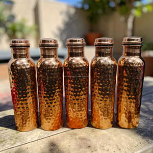 Handcrafted Hammered Pure <b>Copper</b> Water <b>Bottle</b> Ayurvedic Health Benefits <b>Drinking</b> <b>Bottle</b> At Cheap Price - Product Image 2