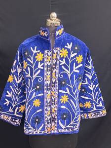 Royal Blue Velvet Suzani <b>Jacket</b> Hand <b>Embroidered</b> Floral Winter Coat Boho Kashmiri Crewel Work Short Cardigan <b>Jacket</b> <b>Women</b> - Product Image 5