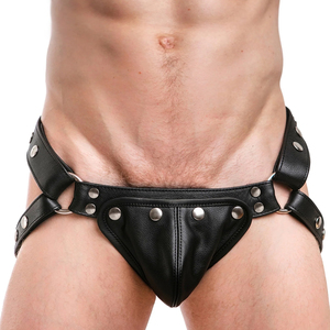 Jockstrap de Cuero Negro Genuino Hecho a Mano para Hombre, Estilo Club, Servicio OEM ODM, Personalizado, Alta Calidad, Duradero y Transpirable - Product Image 1