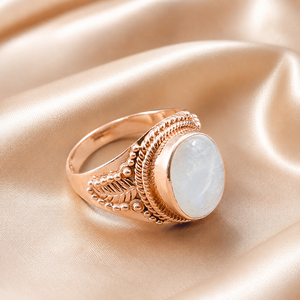 Natural Rainbow Moonstone <b>Statement</b> <b>Ring</b> 925 Sterling Silver Gold Handmade Vintage Boho Gemstone Cocktail Women Gift Sister 18k - Product Image 2