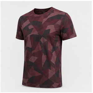 Camiseta de Manga Corta para Hombre con Cuello Redondo y Estampado de Camuflaje Poligonal Facetado Color Borgoña Personalizada MTS-CAMO-0014 - Product Image 3
