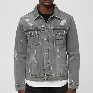 Vintage <b>Rhinestone</b> Cross Casual Button Denim <b>Jacket</b> for Men-Customizable Waterproof Breathable 100% Cotton - Product Image 1