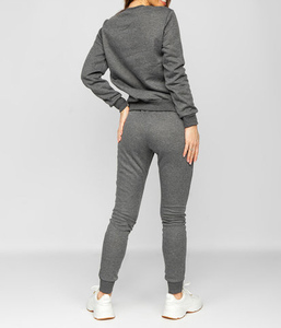 Conjunto Deportivo Informal para Mujer, Color Gris Sólido, Manga Larga, Cuello Redondo, Cintura Elástica, Bolsillos Laterales, 100% Algodón, Peso Medio, Ropa de Otoño - Product Image 2