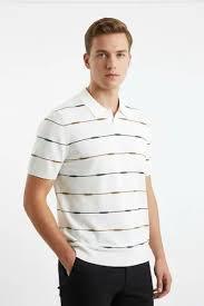 Premium Men’s Jacquard Knit Polo – Retro Striped Luxury Apparel Johnny Collar Knit Shirt – Fine-Gauge Cotton Export Quality - Product Image 3