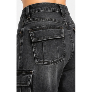 Jeans de Mezclilla Elásticos de Cintura Alta y Pierna Ancha para Mujer, con Bolsillos Utilitarios, Color Crudo Natural, Talla XL - Product Image 5