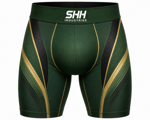 Custom Men Compression Shorts Green Gold Quick Dry Stretch Gym Fitness Running Training Sports Base Layer Tights OEM Private - Product Image 1