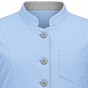 Blouse Médicale Bleu Glacé Col Montant Cinq Boutons Personnalisable Vente en Gros Unisexe Uniforme Médical Tenue de Travail Soins de Santé Poches Plissées - Product Image 6