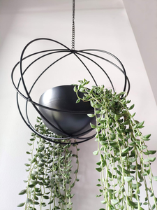 Pot suspendu en métal avec cadre circulaire en fer noir et pot décoratif, support de plante suspendu au plafond pour l'intérieur, la maison, le jardin, le balcon - Product Image 4