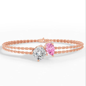 Pulsera Delicada de Doble Hilera Couture Toi Et Moi con Cojín Bicolor y Diamante Rosa Tallado en Pera Cultivado en Laboratorio, Joyería Fina de Oro de 18K - Product Image 1