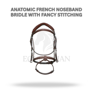 Bridon d'équitation anglais de taille complète avec nezier anatomique français et surpiqûres décoratives pour le confort du cheval - Product Image 2