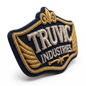 Most Selling Designer Badges High Quality Leather Chenille Bullion Embroidery Patches with Gold/<b>Silver</b> <b>Wire</b> for Hats and Collar - Product Image 6