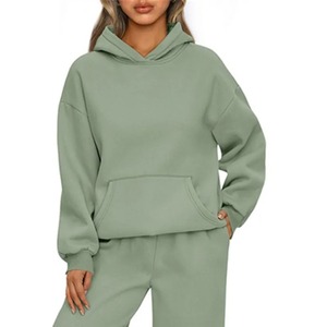 Sweat-shirt à capuche unisexe surdimensionné, couleur unie, en molleton, décontracté, à manches longues, avec poche, pour l'automne, tricoté, coupe classique - Product Image 3