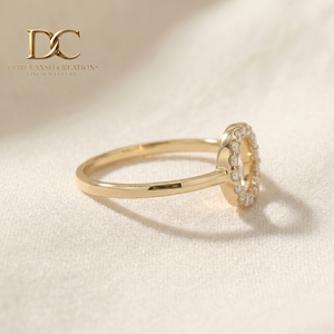Fine Elegant 14KT Solid Yellow Gold <b>Circle</b> Halo <b>Ring</b> with Lab Grown Diamond Women's Wedding & Party Jewelry Manufacturer - Product Image 3