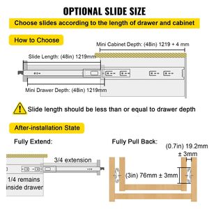 Guide per cassetti industriali in acciaio per carichi pesanti, capacità 500 libbre, con blocco, 1 paio, 48 pollici, a 3 sezioni, estensione totale, con cuscinetti a sfera, 76mm, per sala da pranzo - Product Image 5