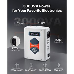 Convertitore di Tensione Industriale 3000VA, Trasformatore 110V/220V con 2 Prese EU e USB, Inverter - Product Image 2