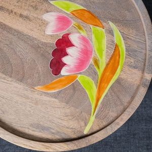 Natural Mango Wood Handmade <b>Cake</b> <b>Stand</b> with Printing Round Shape Eco-Friendly & Non-Toxic for Home Commercial Use by Curio Craft - Product Image 6