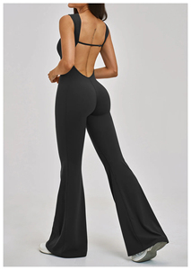Women Backless Sleeveless Full Length Jumpsuit Solid Color Seamless Crisscross Straps Bodysuit for Gym Yoga - Product Image 2