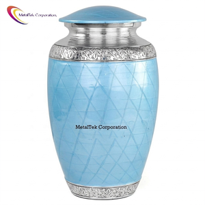Decorative Sky Blue Metal Urn Adult Ashes Funeral Urns Custom Handcrafted Aluminium Cremation Urn Wholesale Manufacturer of Urns - Product Image 2
