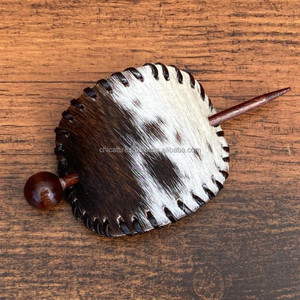 Affordable Premium Quality Cowhide Leather With Wood Slide Stick Oval <b>Hair</b> Pin <b>Barrette</b> Handmade Genuine Leather Stick <b>Barrette</b> - Product Image 2