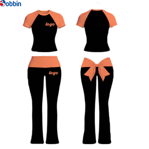 Conjunto de 2 Piezas Personalizado con Logotipo, Ropa de Yoga de Verano para Mujer, Diseño con Lazo, Manga Corta, Cintura Plegable, Pantalones Acampanados - Product Image 4