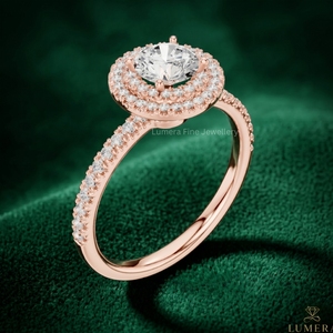 Anillo de Compromiso Ovalado de Lujo con Halo, Diamante Brillante Cultivado en Laboratorio, Acabado en Oro Rosa, Chapado en Rodio, Certificado IGI Elegante Vestido de Novia - Product Image 3