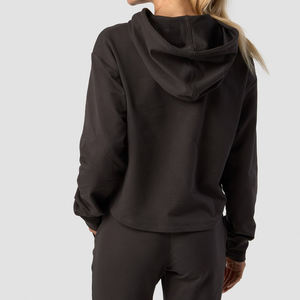 Hoodie court ample et léger personnalisé, lavable, avec coupe ajustée et effet usé, style streetwear pour femme, vente en gros - Product Image 3