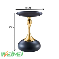 Petite table d'appoint ronde en métal noir vintage, table basse sur piétement pour petits espaces, plateau en céramique verte + base en métal