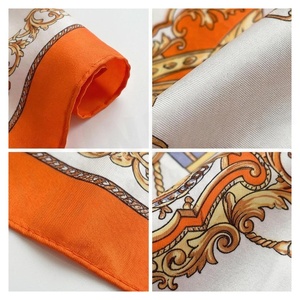 Women's Square Silk Scarf Orange Border Printed Chains Pattern Luxury Fashion Accessory All Seasons Multi-Functional - Product Image 4