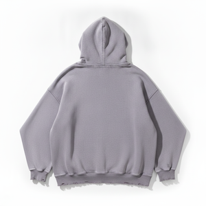 Sweat à capuche oversize pour homme, gris uni, en molleton de coton lavé, anti-boulochage, avec poche, style streetwear automne - Product Image 6