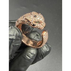 Anillo de Plata de Ley 925 con Moissanita y Diamantes, Diseño de Cara de Animal, Tono Oro Rosa, Joyería de Alta Gama para Compradores Mayoristas - Product Image 1