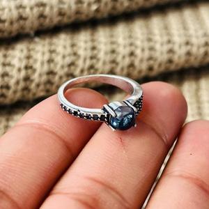 Blue Topaz <b>Solitaire</b> Brass <b>Ring</b> Oxidized <b>Silver</b> Plated Boho Halo Gemstone Womens Wholesale <b>Ring</b> - Product Image 2