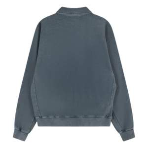 Sweat-shirt polo côtelé gris épais délavé à manches longues et col tricoté, style décontracté pour homme, coupe confortable, qualité supérieure - Product Image 2