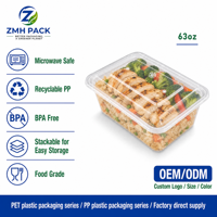 Boîte alimentaire carrée jetable ZMH 63oz en PP de qualité alimentaire, imprimée UV, personnalisable, pour plats à emporter, compatible micro-ondes, avec couvercle, pour restaurant