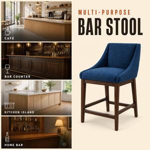 Tabouret de bar moderne en tissu bleu avec structure en bois, design contemporain pour comptoir de bar à domicile, chaise de bar, tabouret de bar - Product Image 4