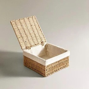 Atractivo Juego de Cestas Cuadradas de Almacenamiento de Seagrass Premium al por Mayor, Contenedor Tejido a Mano con Tapa y Forro para Decoración del Hogar - Product Image 6