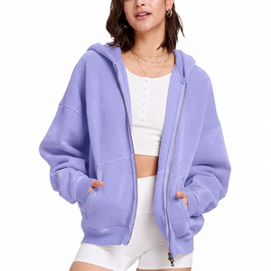 Women's Oversized Printed Hooded <b>Zip</b>-<b>Up</b> Sweatshirt Full Sleeve Solid Color Fleece Knitted Breathable Quick Dry Autumn Casual - Product Image 1