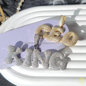 Hip Hop Moissanite Diamond " DADDYO " Pendant Necklace Gold Plated <b>Rope</b> <b>Chain</b> Jewelry For Men - Product Image 3