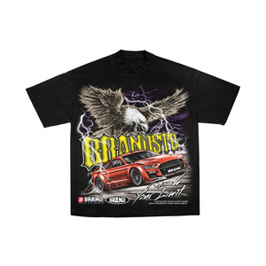 Camiseta Formal Negra para Hombre, Manga Corta, Diseño de Águila Serigrafiado, Cuello Alto, Corte Regular, 100% Algodón, Tejido de Punto - Product Image 1