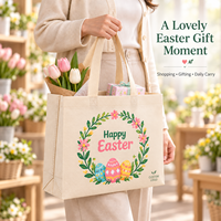 Sacs fourre-tout réutilisables en tissu non tissé imprimés avec des motifs de lapin, d'œufs de Pâques et de couronnes de printemps, pour l'emballage de cadeaux, vente en gros