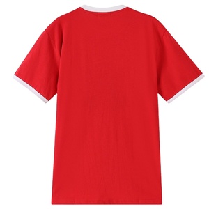 Camiseta Casual de Punto para Hombre, Cuello Redondo, Manga Corta, Corte Regular, Color Sólido Rojo con Ribete en Contraste 2027 - Product Image 2