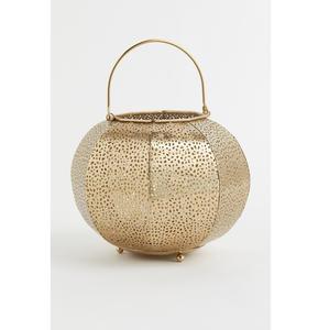 Farol Decorativo de Metal Negro para Velas con Asa Dorada, Farol de Metal Perforado para Velas de Té, Acabado Negro y Dorado - Product Image 5