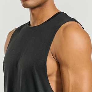 <b>Men's</b> <b>Black</b> Sleeveless <b>Tank</b> <b>Top</b> O-Neck Solid Color Sporty Breathable Knitted Workout Shirt - Product Image 4