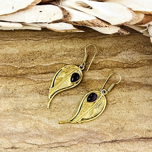 Pendientes colgantes de latón con diseño de hoja bohemia y gema, chapados en oro de 18K, con amatista, para mujer, favoritos de los compradores, venta al por mayor/OEM/ODM - Product Image 6