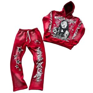 ชุดกีฬา2ชิ้นมีฮู้ดสำหรับผู้ชายชุดวอร์มฟอกสีกรดมีซิปลายพิมพ์แบบกำหนดเอง - Product Image 3