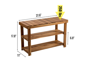 Banc étagère d'extérieur 3 niveaux en bois de teck, design rustique, résistant aux intempéries, mobilier de jardin, entrée, chambre, salon, balcon - Product Image 3