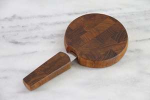 Tabla de Quesos Vintage de Madera con Cuchillo, Tabla de Cortar Redonda de Teca, Plato Decorativo para Servir Queso, Decoración para Cocina y Comedor - Product Image 5
