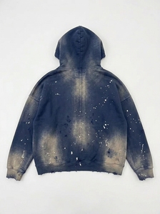Sudadera con capucha azul desgastada para hombre, estilo oversize, streetwear, personalizada, de forro polar, informal, a la moda - Product Image 2